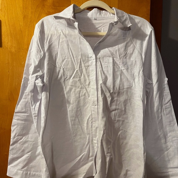 NWT White Linen Button Up Women's Blouse - Picture 4 of 6
